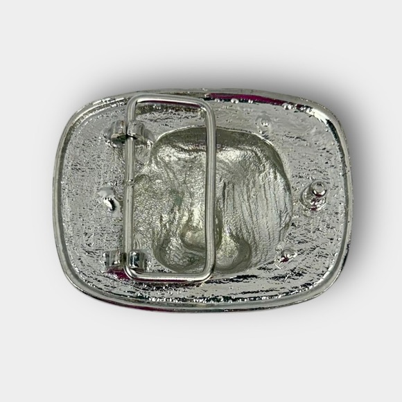 VTG Rhinestone Tiger Head Belt Buckle Silver Black damaged Animal - Picture 2 of 3